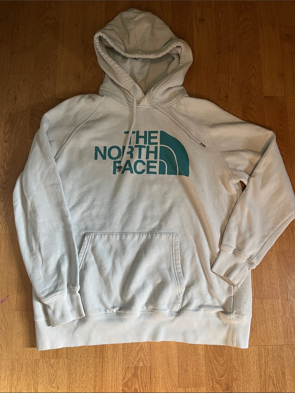 The North Face Light Gray Hoodie with Teal Logo